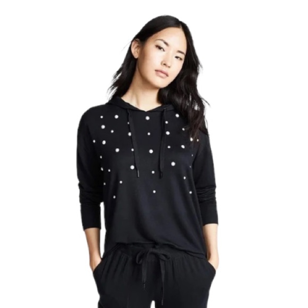 PJ SALVAGE Pearl Embellished Soft Pullover Hoodie - Black, Size XS